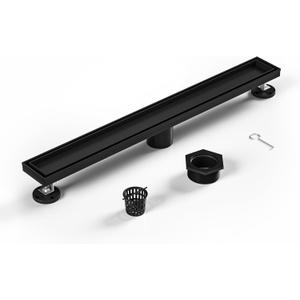 Linear Shower Drain 24" Matte Black 304 Stainless Steel | Fast Drainage | Tile Inserted | Stainless Floor Drain Grate | Hair Strainer | Drain Key | The Upgrade for Your Bathroom