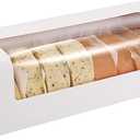 24-Pack 12" x 4" x 3.5" Roll Cake Boxes, Loaf Pumpkin Roll Boxes, White Bakery Boxes with Window, Auto-Popup Pastry Boxes