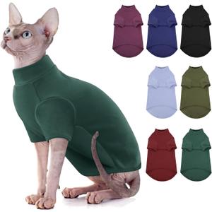SUNFURA Turtleneck Sweater for Cat, Sphynx Hairless Cats Shirt Sweaters with Sleeves, Warm and Soft Kitten Pullover Fleece Winter Pajamas Jumpsuit for Puppy, Green L