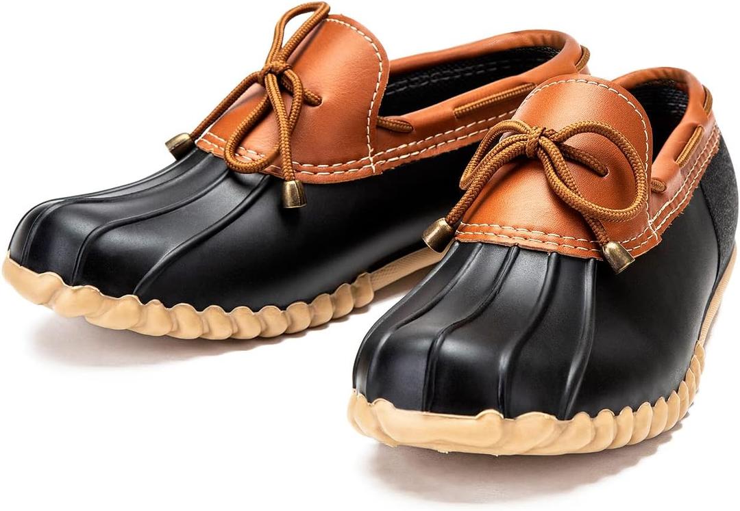 DKSUKO Snow Women's Waterpoof Loafer Shoes Slip On Flat Duck Shoe (6, Black No Fur)