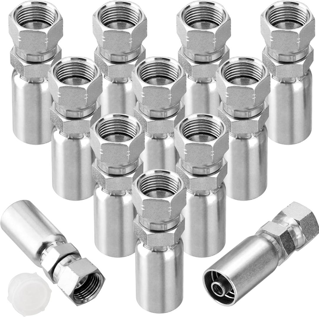 12 Pack 3/8" Hydraulic Hose Fittings, 3/8" I.D. Hose x 1/2" JIC 37 Female with Protection Cover Hydraulic Hose End Swivel Crimp Fitting Kits