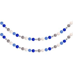 Hanukkah Pom Pom Garlands - Hanukkah Decorations - Chanukah Blue Dark Blue Grey Silver Bead White Felt Ball Garlands for Home Tree Mantle - Chanukah Jewish Party Indoor Outdoor Hanging Decor