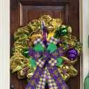ALIBBON Large Mardi Gras Bows for Wreaths, Mardi Gras Wreath Bows, Purple Fleur de Lis Bows, Buffalo Plaid Bows for Front Door, Mardi Gras Decorations Glitter Bows for Mardi Gras Carnival Decor