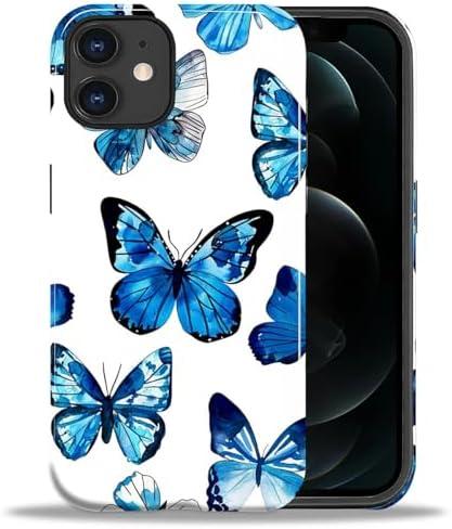 FKBRCL4U for iPhone 11 Case, Hybrid 2-Layer Silicone Protective Glossy Case for Girl Women for iPhone 11 Blue Butterfly Pattern