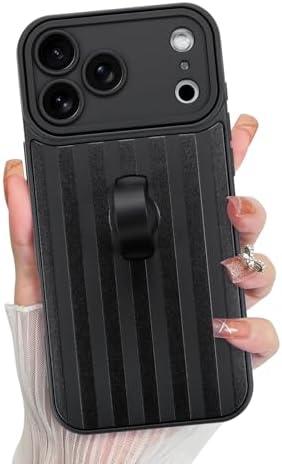 KANGHAR Compatible with iPhone 17 Pro Max Case 2025, Silicone Stripes Cute Pattern, Wristband Kickstand Camera Protection Soft Slim Cover for Girls Women -Black