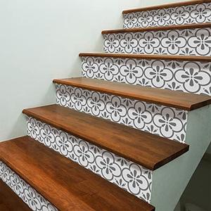 funlife 14 Strips Peel and Stick Stair Risers Stickers, Self Adhesive Vinyl Stair Stickers Decals, Staircase Murals Decor for Steps, 39.37"X7.09", Grey Clover