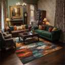 5x7 Area Rug for Living Room,Modern Abstract Burnt Orange Rug,Terracotta and Teal Brushstroke,Washable Rug,Non Slip, Bedroom, Dining Room, Home Office (Orang1)