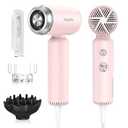 Travel Hair Dryer, Dual Voltage Mini Ionic Blow Dryer for Fast Drying, Compact Lightweight Hair Dryer with Magnetic Diffuser for Home & Travel, Portable Hairdryer International 110240V (Pink)