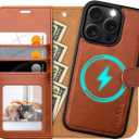 OCASE for iPhone 16 Pro Case Detachable Wallet Case with Card Holder, 2 in 1 Pu Leather Flip Folio with RFID Blocking Stand Wrist Strap Shockproof Phone Cover 6.3 Inch 2024, Brown