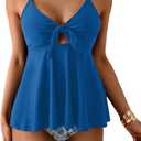 Eomenie Two Piece Tankini Swimsuits for Women Tummy Control Cutout Bathing Suit Tie Knot Flowy Swim Dress with Bottom (X-Large, Blue Print)