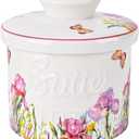 Ceramic Butter Crock With Water Line, Keeper for Counter, French Dish With Lid for Spreadable Fresh Butter (Spring Pink)