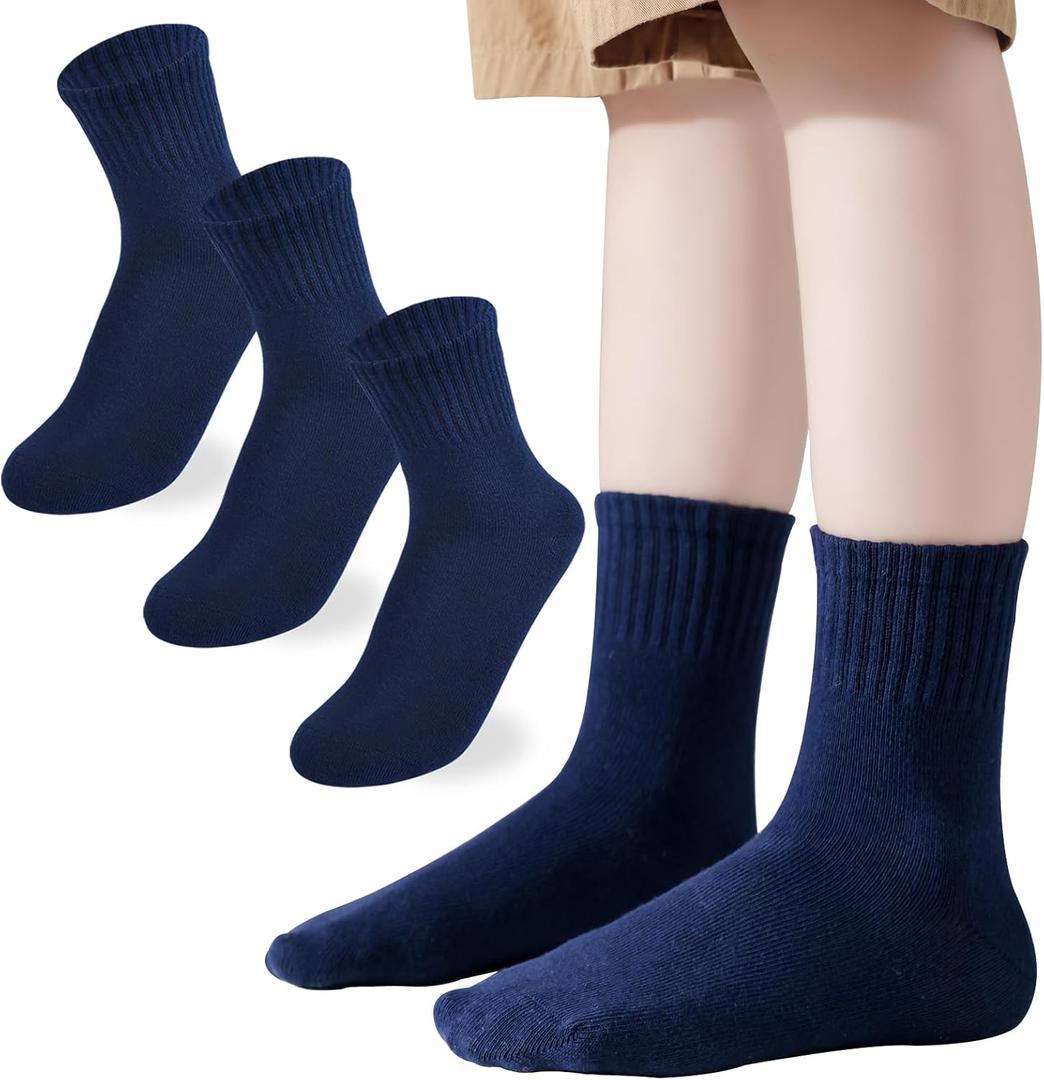 Boys Girls Crew Socks Seamless Ankle Socks Kids Cotton Athletic Sock Youth School Uniform Sock 3/5 Pairs (S)