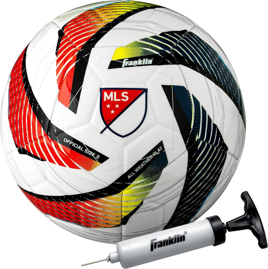 Franklin Sports MLS Tornado Soccer Ball - Soft Cover - Official Size and Weight Soccer Ball - Air Pump Included (Size 4 - Ages 8-12)