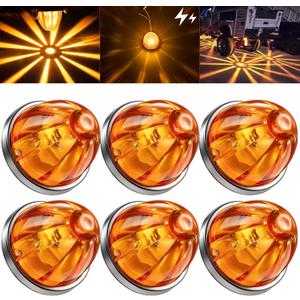 6PCS Amber Watermelon Lights for Semi Truck Trailer, Dual Mode Steady & Strobe Cab Marker Roof Clearance Lights, Durable ABS Lens Amber LED Water Melon Light for Kenworth Peterbilt Freightliner Trucks