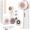 Electric Facial Cleansing Brush, Rechargeable Waterproof Dual Rotating Face Scrubber with 3 Interchangeable Heads, Soft Silicone Face Brush, White