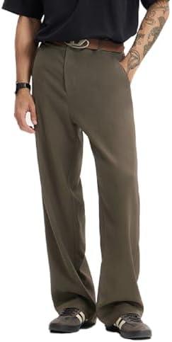 Silent Vortex Men's Teen Loose Fit Wide Leg Dress Pants Casual Solid High Waist Straight Leg Trousers with Pocket, Brown, L 