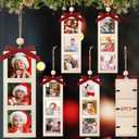 Bucherry 6 Pcs Christmas Picture Frame Ornament Craft Wooden Photo Strip Personalized Mini Buffalo Plaid Hanging Ornament for DIY Keepsake Xmas Tree Stocking Decorations Holiday Party(Natural Wood)