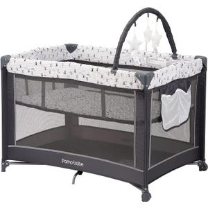 Pamo Babe Portable Baby Playpen, Lightweight Travel Playard with Mattress and Wheels (Rabbit)