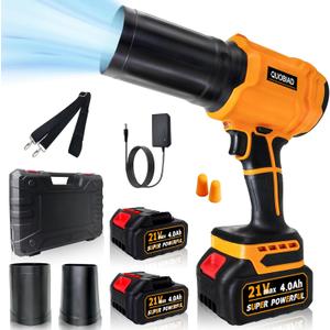 Leaf Blower Cordless with 221V Batteries, Turbo Jet Handheld Blower with Nozzle, Mini Leaf Blower Cordless, Variable Speed for Lawn Care, Patio, Car Drying, Snow & Dust Cleaning (Orange)