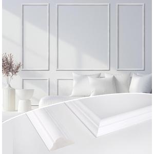 STICKGOO Pre-Cut Wall Panel Molding Set of 6 Frames  Easy-to-Assemble Wainscoting for Interior Dcor, Picture Frame Style Molding for Living Room, Bedroom, and Accent Walls (White)