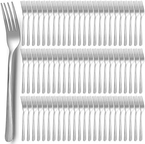 Minatee 100 Pieces Dinner Forks Bulk Set 6.9 Inches Stainless Steel Metal Forks Flatware Fork Silverware Salad Forks Table Fork Mirror Polished for Home Restaurant Eating Kitchen Utensils