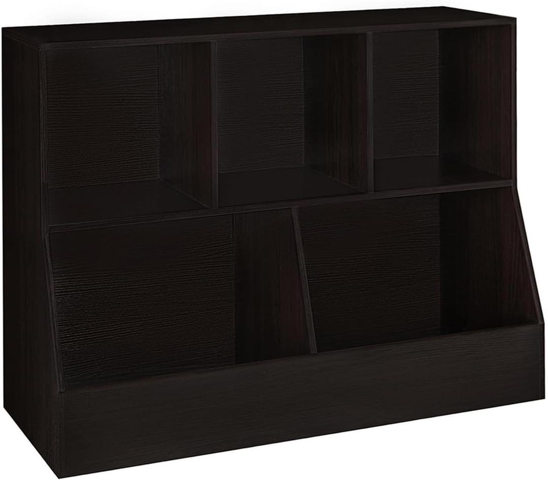 DINZI LVJ Toy Storage Organizer, Kids Bookshelf, Wood Toy Storage Cabinet, 5 Cubby Children Bookcase, 39.4" L Toddler Book Shelf for Playroom, Living Room, Nursery, Hallway, School, Espresso, 2-Tier 39.4"