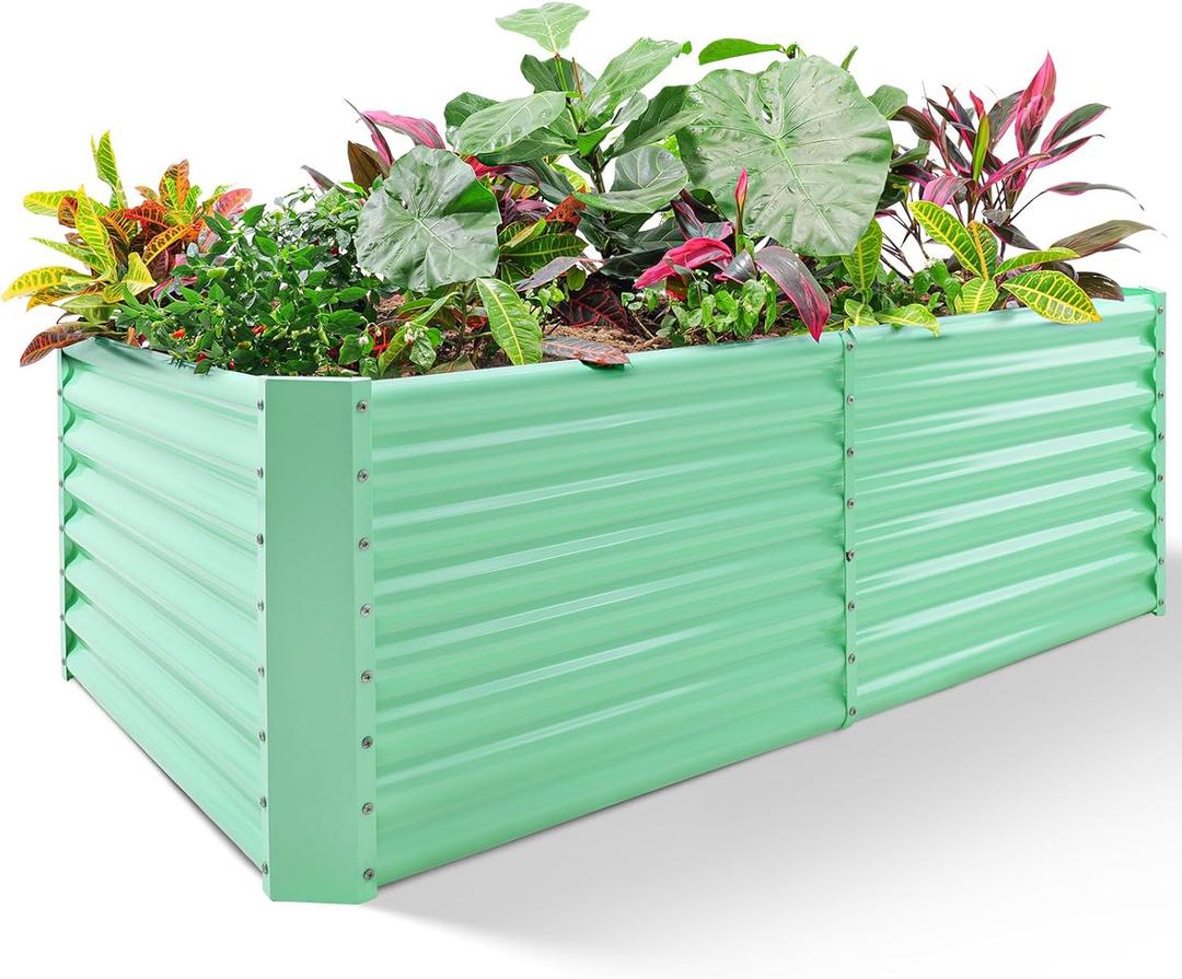 Land Guard 8x4x2ft Galvanized Raised Garden Bed, Planter Boxes Outdoor, Raised Garden Beds Outdoor for Vegetables, Flowers, Herbs, 479 Gallons, Lime Green