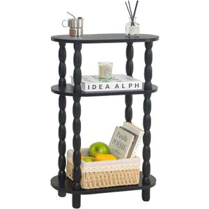 MaxSmeo Small Narrow Side Table, 3-Tier Narrow End Table with Storage, Skinny Side Table Nightstand for Small Space, Bedrooms, Living Room (Black)