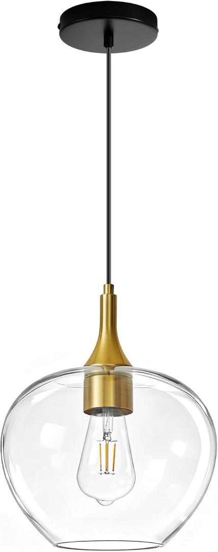 9.45in Black Gold Pendant Lights Kitchen Island with Clear Glass Shade 1PC