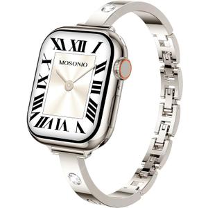 Mosonio Slim Bracelet Band with Sparkly Accents Compatible with Apple Watch Bands 46mm 45mm 44mm 49mm 42mm(Series 3 2 1)/ 38mm 40mm 41mm 42mm(Series 11 10) for Women, Stylish Adjustable Link Thin Metal Strap for iwatch Ultra Series 11 10 9 8 7 6 5 4 SE 3 2 1 (Starlight)