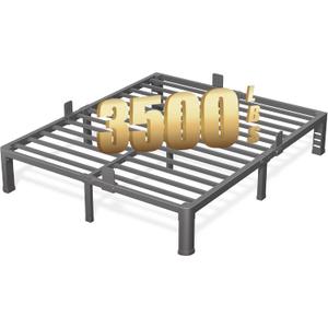 FUIOBYVV 10 Inch Queen Bed Frame with Rounded Corner and Headboard Hole Mattress Retainers 3500 LBS Metal Heavy Duty Steel Slats Support No Box Spring Needed Platform Noise Free Easy Assembly