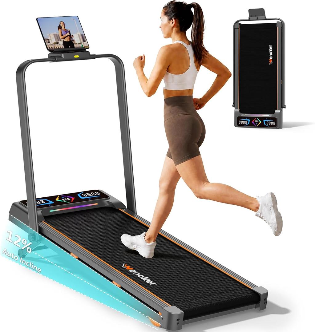 Walking Pad Treadmill with Auto Incline 12%-12Level,Foldable Treadmill for Home 2.5HP Quiet Brushless Motor, Smart App Control, Dual-Layer Cushioning Deck, LED Display,RGB Light, MAX 300LBS Capacity