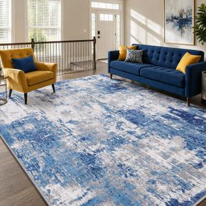 Washable Area Rugs 6'x9' Non-Slip Modern Abstract Soft for Living Room Entryway Bedroom Kitchen, Print Pattern, Blue Grey Navy Gray