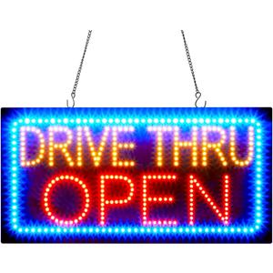 24" x 12" LED Drive Thru Sign for Business, Drive Thru Open LED Signs Board for Fast Food, Electric Advertising Display for Pizza Burger Restaurant Business Shop Store Window Home Decor