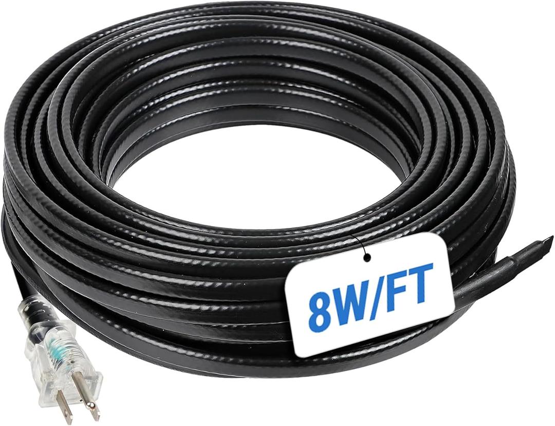 50FT Roof Snow De-Icing Kit, 8 Watts/ft Heat Tape for Roof and Gutters w/ 20 Clips, Self-Regulating Heat Cable with LED Plug, Roof Heat Tape for Ice Dam & Pipe Freeze Prevention, 120V