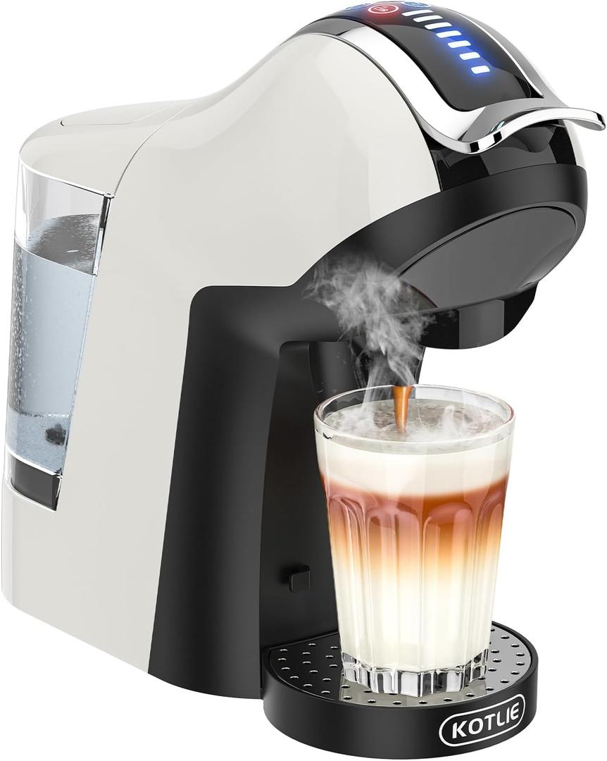 KOTLIE Hot&Cold brewing Single Serve Coffee Maker for K*eurig K*cup, Small Espresso Coffee Machine for D*olce G*usto/N*es Original/Ground Coffee/44mm ESE,Adjustable TEMP&Water Volume, 1L Water Tank (Cream White)