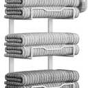 Aetyord Hanging Towel Racks for Bathroom No Drill - Over The Door 6-Tier Bath Towel Storage Organizer for Small Bathrooms - Back Door Large Tiered Towel Holder Hanger for Rolled Towels RV Camper White