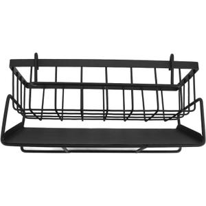 Kitchen Sink Caddy, Removable Divider Easy Installation Kitchen Sink Sponge Holder Carbon Steel for Toilet (Black)