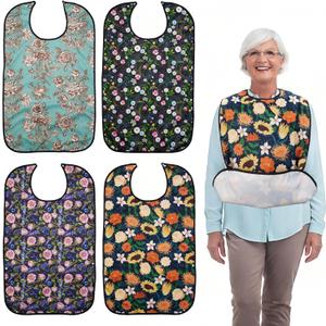 Adult Bibs for Women, 4-Pack 18"30" Waterproof&Washable Adult Bibs for Eating, Gifts for Elderly Women, Mom, and People with Disabilities (Colorful Flowers)