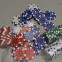 SEETOOOGAMES 100 Pieces 11.5g Clay Composite Dice Striped Casino Poker Chips- 4 Colors (red, Green, White and Blue)