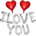 16 Inch Silver I LOVE YOU Red Heart Balloons, 10 Pcs Silver ILOVEYOU Letters Balloons Red Heart Banner for Valentine's DAY Wedding Ceremonies Party Decorations I LOVE YOU