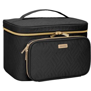 Travel Cosmetic Organizer Bag - Large Makeup Case with Jewelry Storage, Waterproof Toiletry Box for Cosmetics, Brushes, and Tools, Black (Single-Layer)