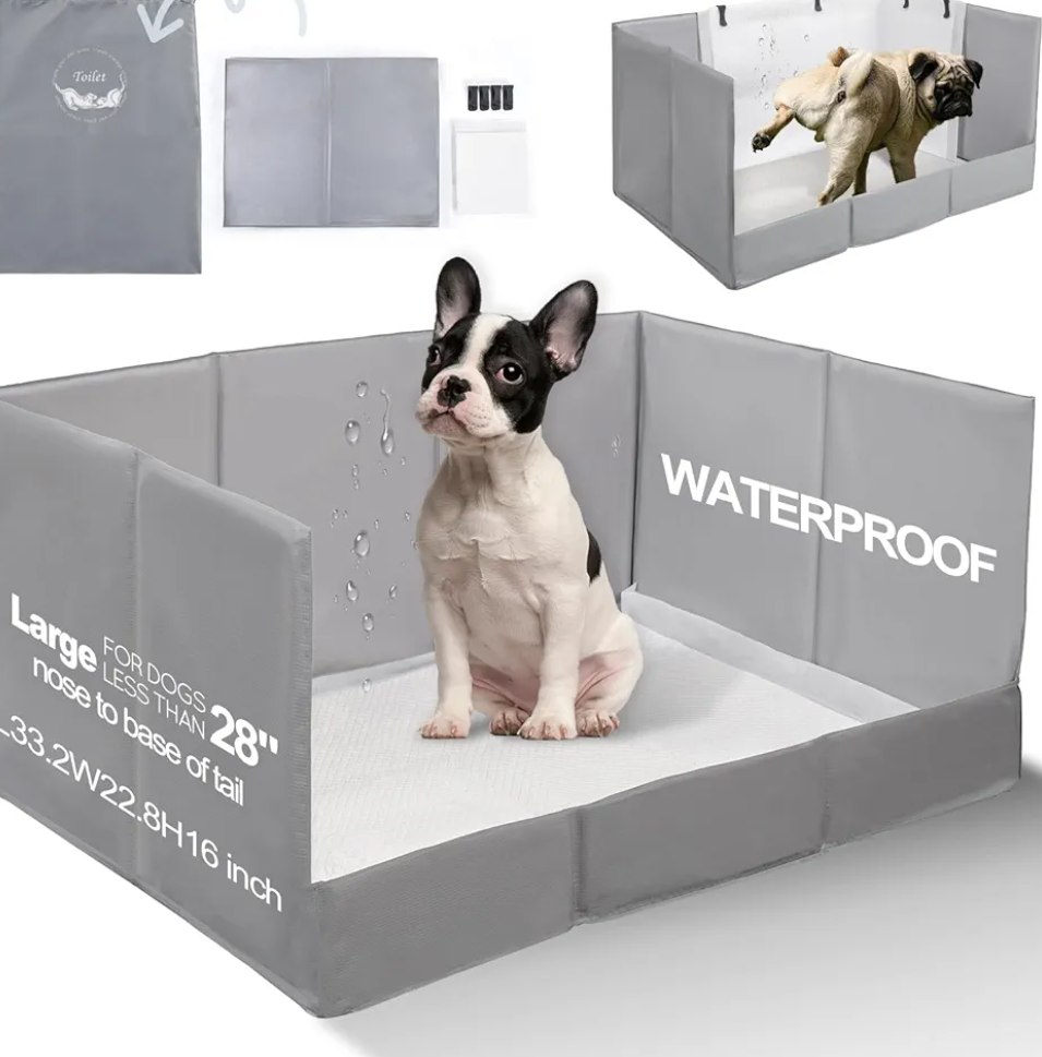 Dog Litter Box, Pee Pad Holder Foldable, Indoor Dog Potty Tray for Puppy & Medium Dogs, High Walls, Seamless, No Assembly, Waterproof, Easy to Clean, No Spill, Portable for Travel