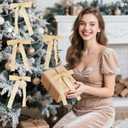 Artmag 24 Pcs Velvet Bows for Christmas Tree Rustic Bows Velvet Christmas Ornaments for Door Garland Wreath Gift Party Holiday Decoration (Width of 1 Inch,Beige)