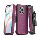 M MYBAT PRO Maverick Series for iPhone 15 Pro Max Case with Belt Clip Holster,[Compatible with Magsafe] w/Screen Protector, Anti-Drop,Shockproof,with 360Rotating Kickstand,Heavy Duty Protection