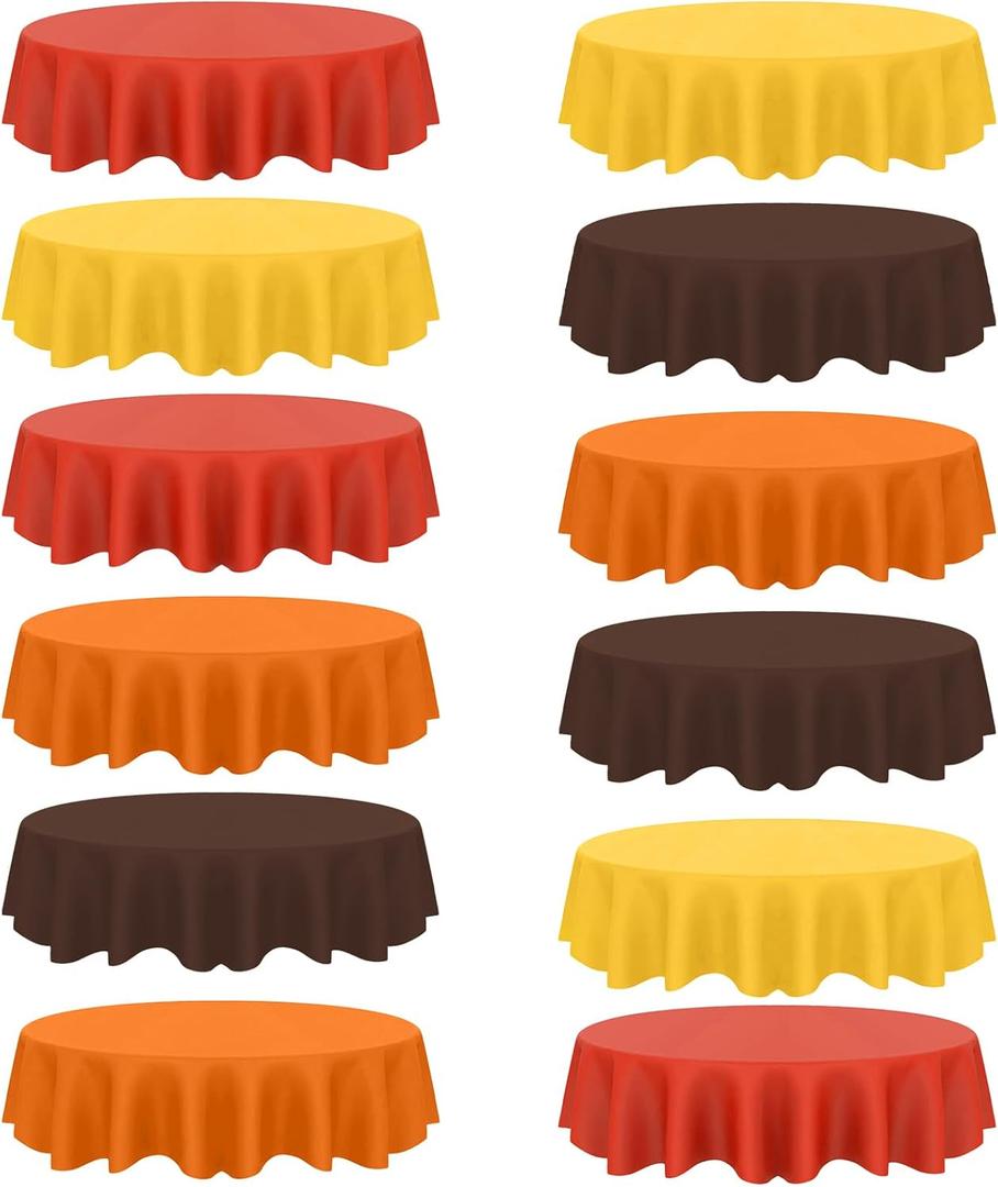 12 Pcs Fall Plastic Tablecloths, Disposable Round Autumn Table Cover 84 Inch Waterproof Table Covers for Fall Harvest Thanksgiving Day Family Birthday Baby Shower Party Decorations