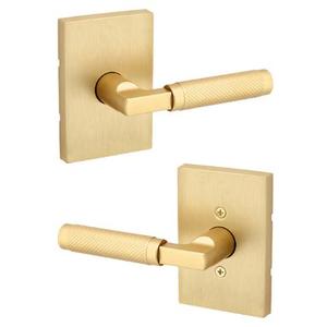 Kwikset Prava Interior Passage Door Knurled Handle, Lever for Closet and Hallway Doors, Reversible Non-Locking Handle Lever, Satin Brass