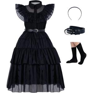 Halloween Costume for Girls Kids School Dance Halloween Cosplay Costumes Black Party Dress 