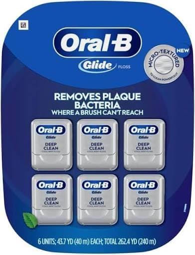 Oral-B Glide Cool Mint Deep Clean Floss, 6 Count, Glide Dental Floss (787.4 Foot (Pack of 1))