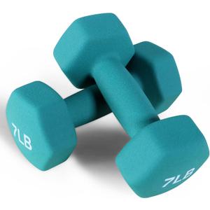 Fitvids Neoprene Dumbbell Hand Weights, Anti-Slip, Anti-roll, Hex Shape Colorful, Pair or Set with Stand, 7LB